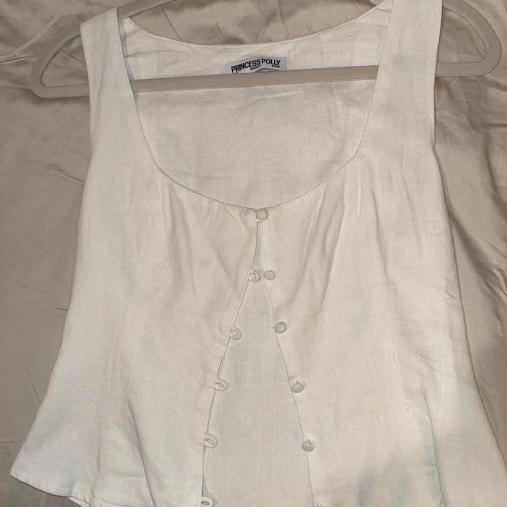 Princess Polly Cream Sleeveless Blouse
